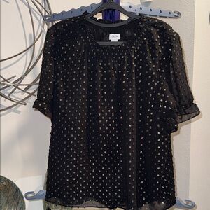 J. Crew Black Sheer Blouse with Gold Dots